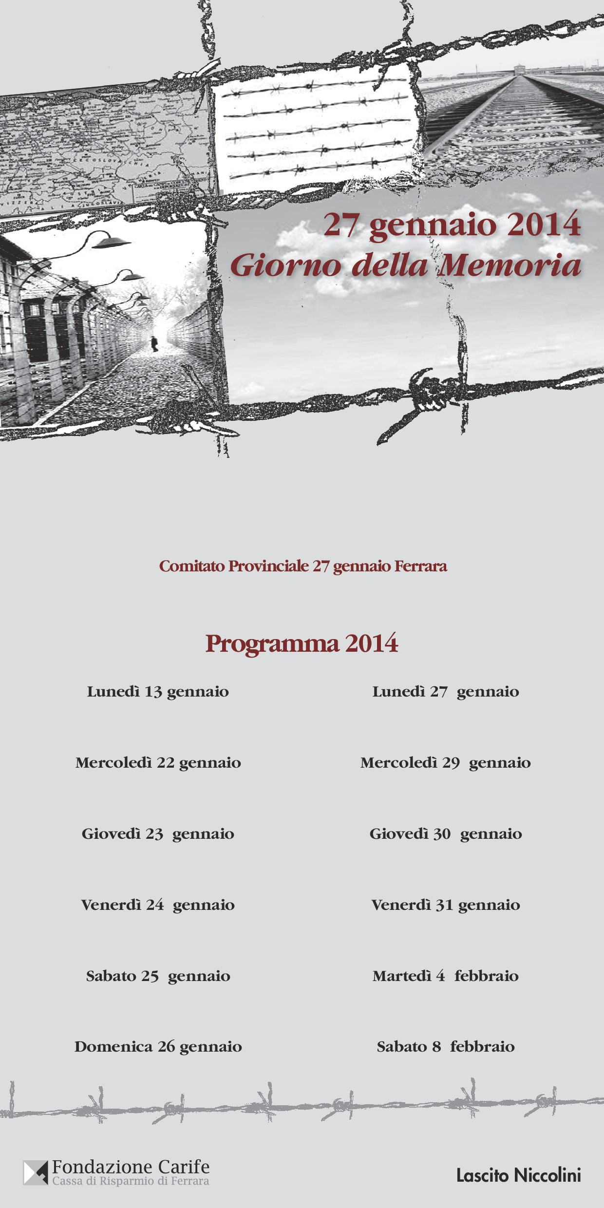 Calendario iniziative Giorno della Memoria Ferrara 13 gennaio – 20 febbraio 2014